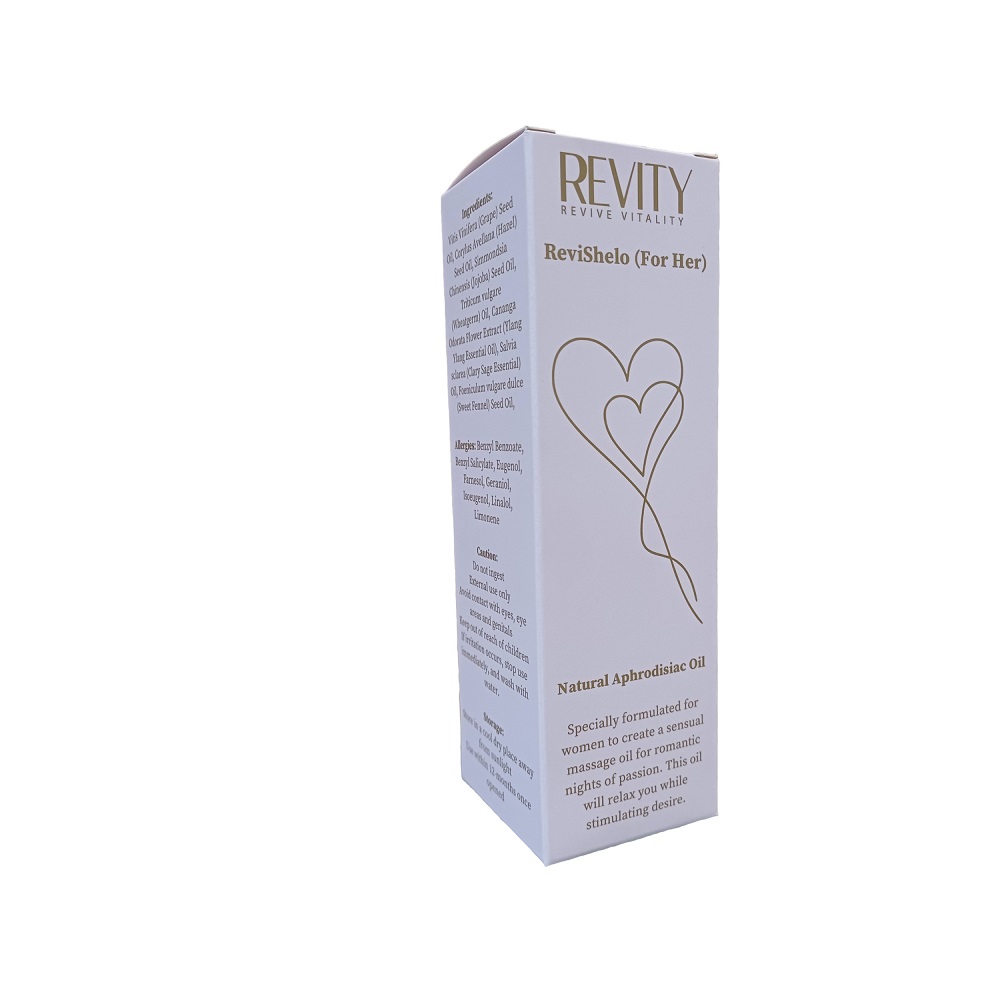 Products from Revity. Revi Shelo (for her) massage oil